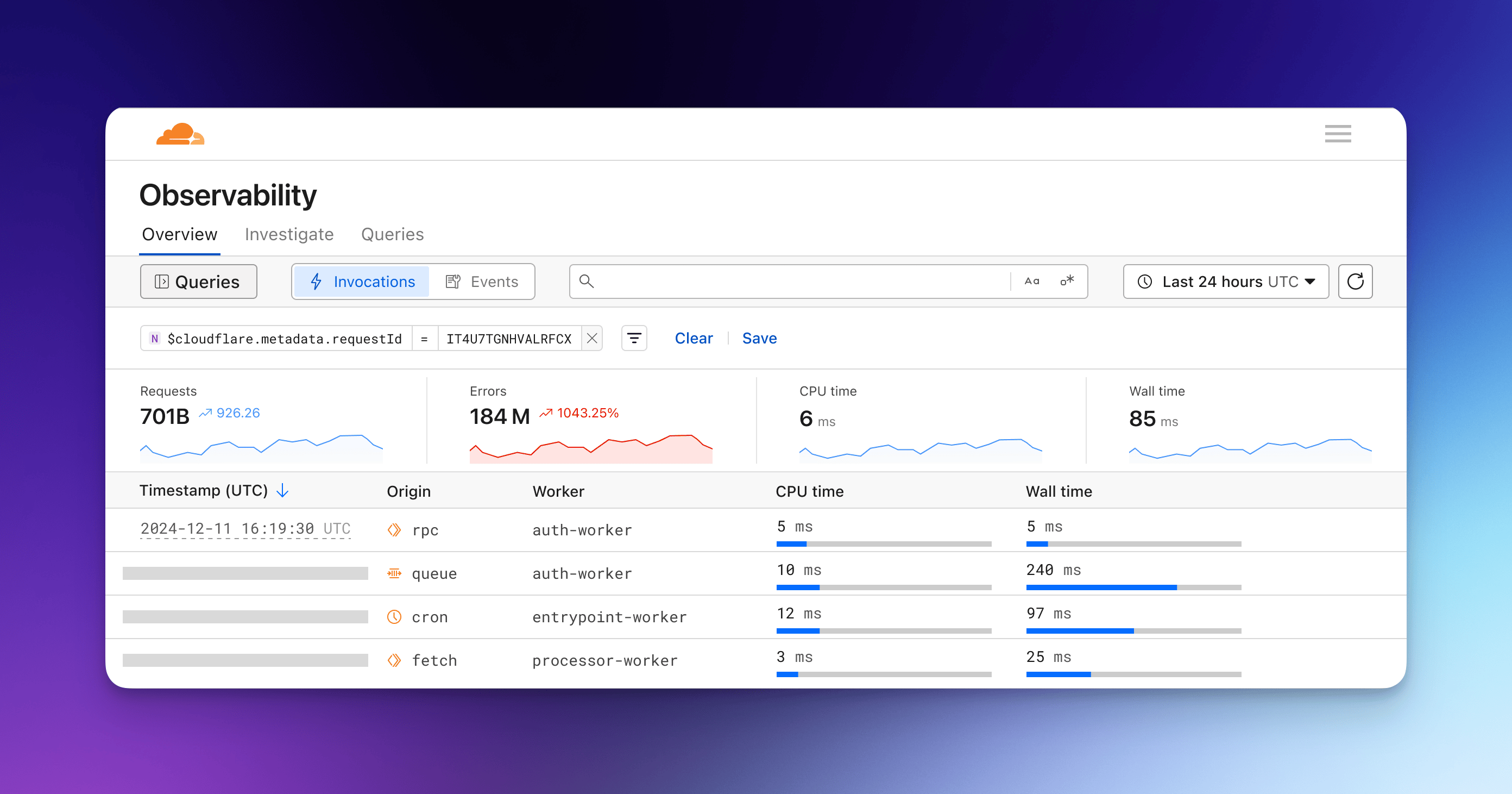 Observability 儀表板的螢幕擷取畫面